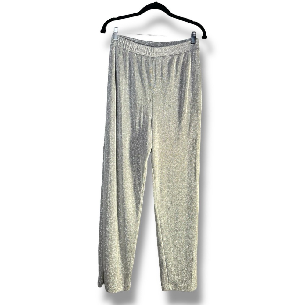 Gepetto Womens Sz Medium Silver Metallic Palazzo Pants Party Retro Vintage Glam